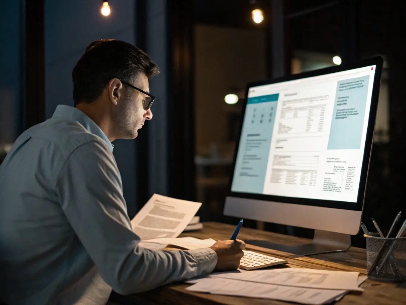 An image of a person using online accounting software on a desktop computer, with financial dashboards and reports displayed. The image should convey a sense of efficiency and accuracy.